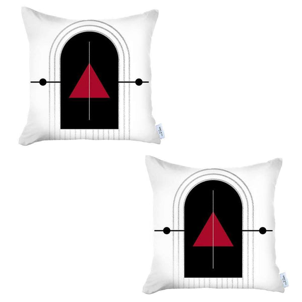 Homeroots Set Of Two 18" X 18" Black And Red Abstract Zippered Handmade Polyester Throw Pillow   471785