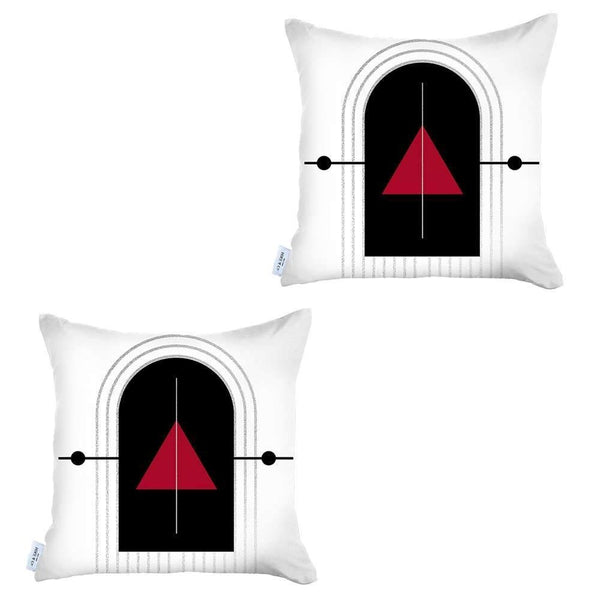 Homeroots Set Of Two 18" X 18" Black And Red Abstract Zippered Handmade Polyester Throw Pillow   471785