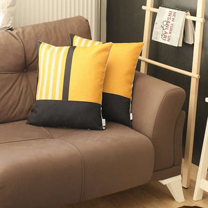 Homeroots Set Of Two 18" X 18" Yellow Striped Zippered Handmade Polyester Throw Pillow   471789