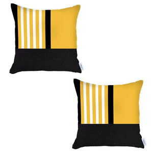 Homeroots Set Of Two 18" X 18" Yellow Striped Zippered Handmade Polyester Throw Pillow   471789