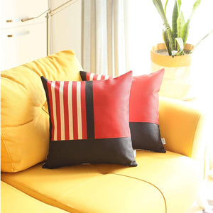 Homeroots Set Of Two 18" X 18" Red Striped Zippered Handmade Polyester Throw Pillow   471790