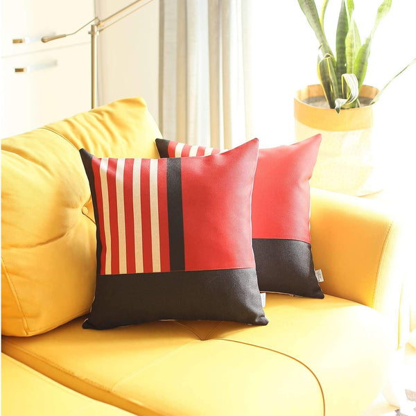 Homeroots Set Of Two 18" X 18" Red Striped Zippered Handmade Polyester Throw Pillow   471790