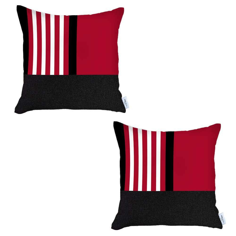 Homeroots Set Of Two 18" X 18" Red Striped Zippered Handmade Polyester Throw Pillow   471790