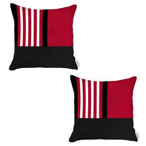 Homeroots Set Of Two 18" X 18" Red Striped Zippered Handmade Polyester Throw Pillow   471790