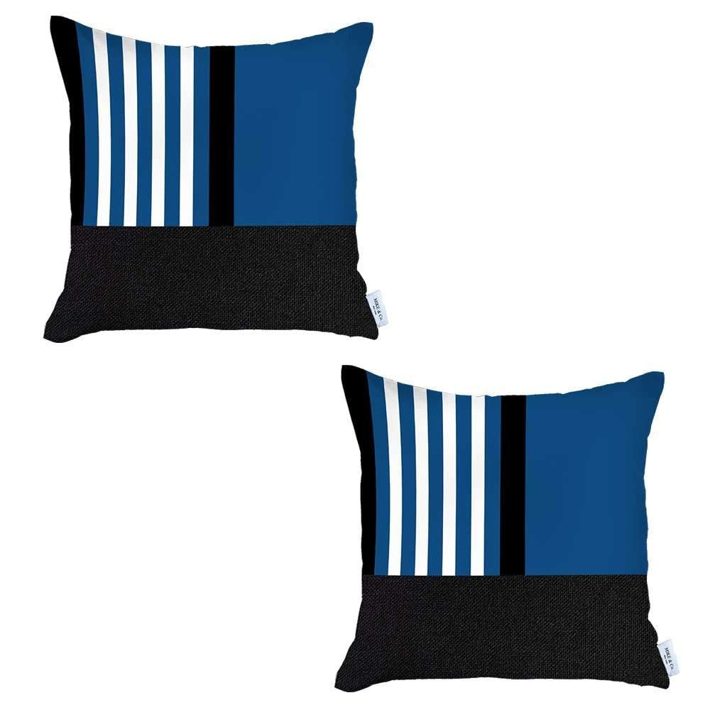 Homeroots Set Of Two 18" X 18" Blue Striped Zippered Handmade Polyester Throw Pillow   471791