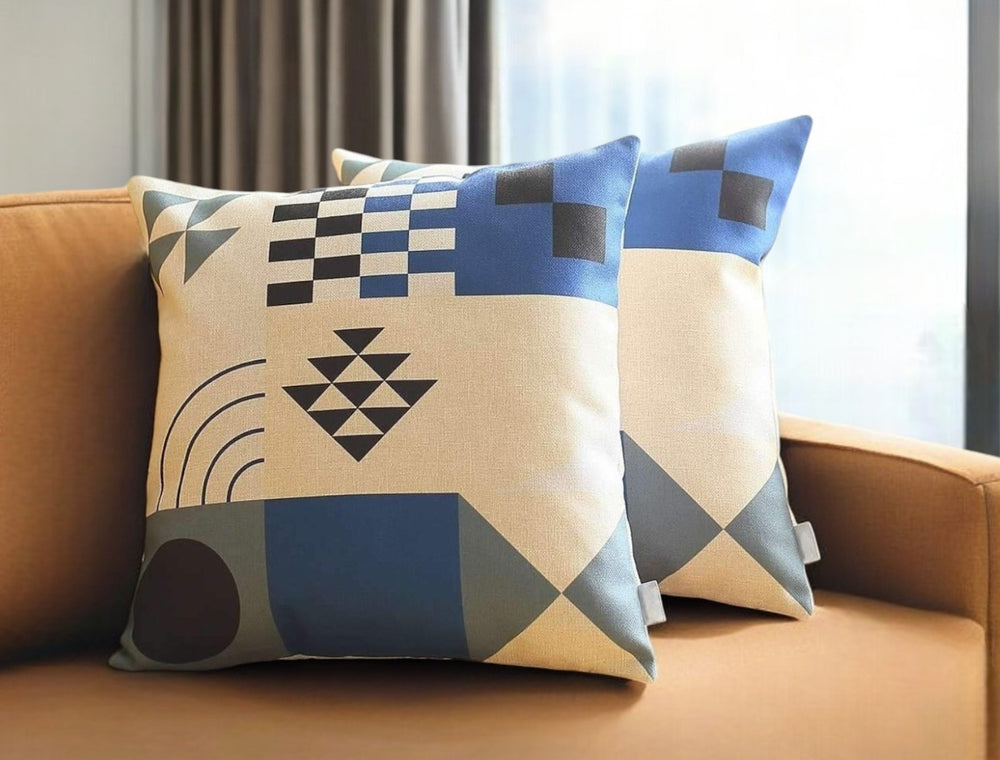 Homeroots Set Of Two 18" X 18" Blue And Black Polyester Abstract Zippered Pillow   471792