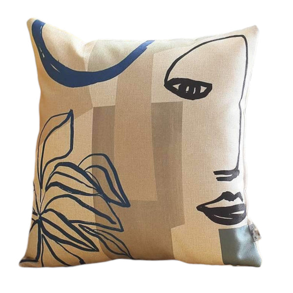 Homeroots Set Of Two 18" Ivory Blue And Gray Abstract Face Fabric Throw Pillows   471793