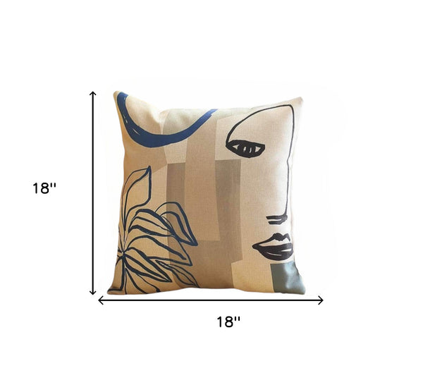 Homeroots Set Of Two 18" Ivory Blue And Gray Abstract Face Fabric Throw Pillows   471793