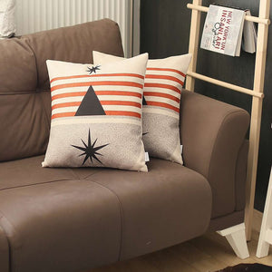 Homeroots Set Of Two 18" X 18" Gray Black White And Red Abstract Zippered Handmade Polyester Throw Pillow   471794