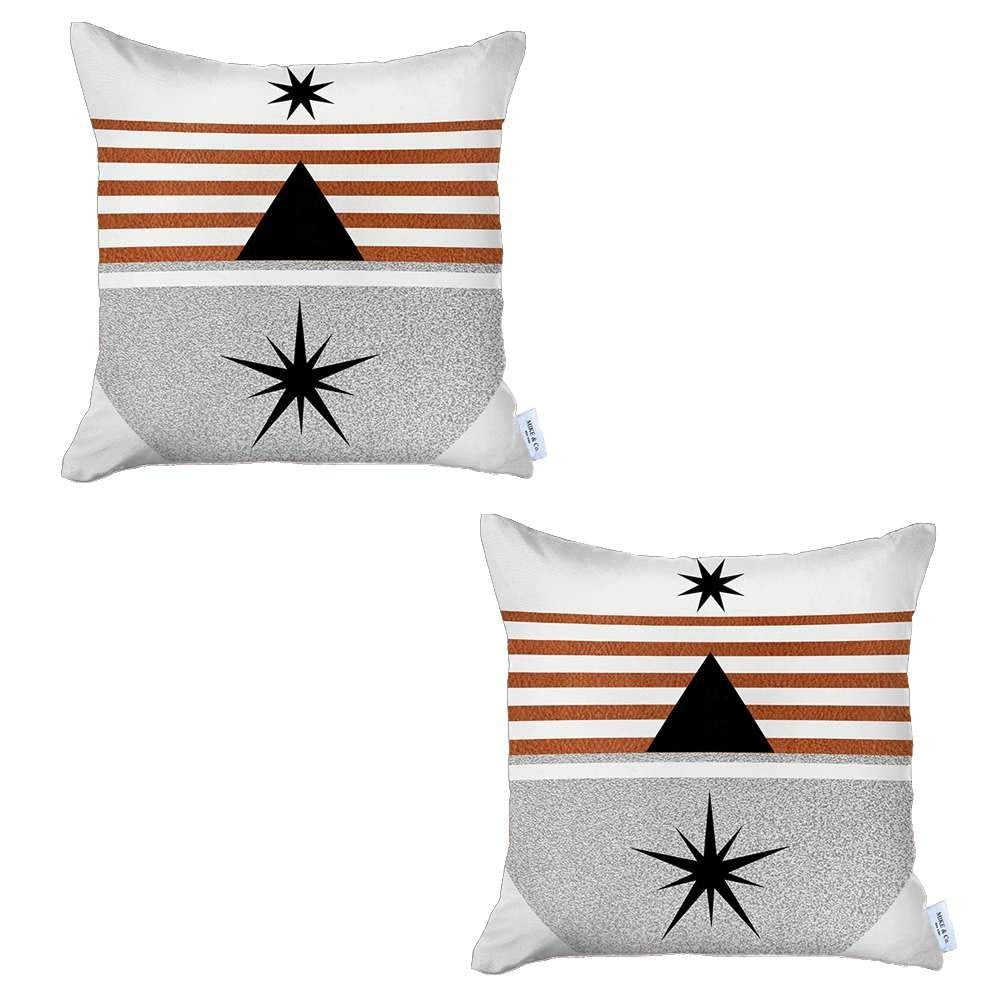 Homeroots Set Of Two 18" X 18" Gray Black White And Red Abstract Zippered Handmade Polyester Throw Pillow   471794