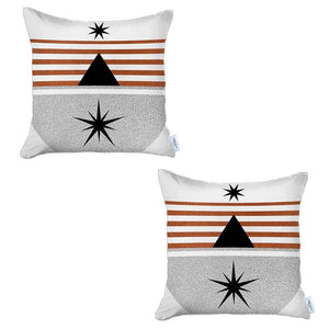 Homeroots Set Of Two 18" X 18" Gray Black White And Red Abstract Zippered Handmade Polyester Throw Pillow   471794