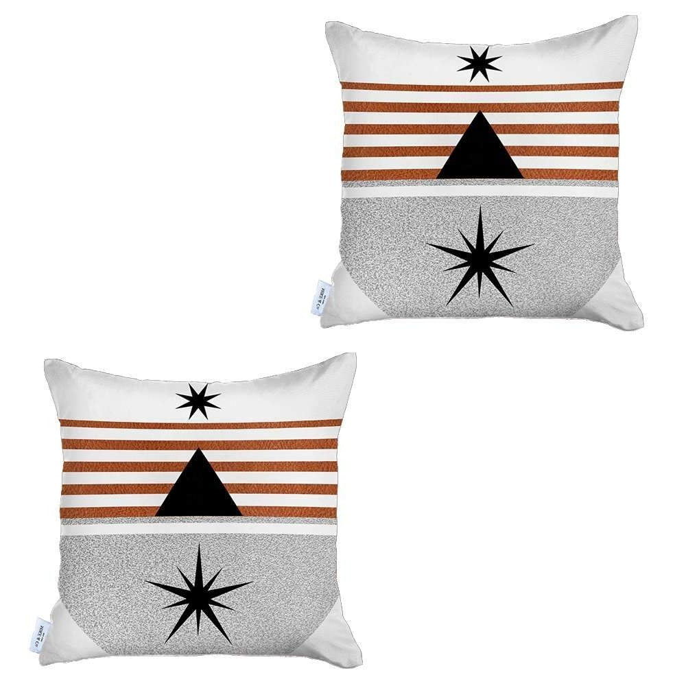 Homeroots Set Of Two 18" X 18" Gray Black White And Red Abstract Zippered Handmade Polyester Throw Pillow   471794
