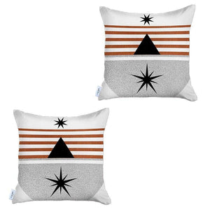 Homeroots Set Of Two 18" X 18" Gray Black White And Red Abstract Zippered Handmade Polyester Throw Pillow   471794
