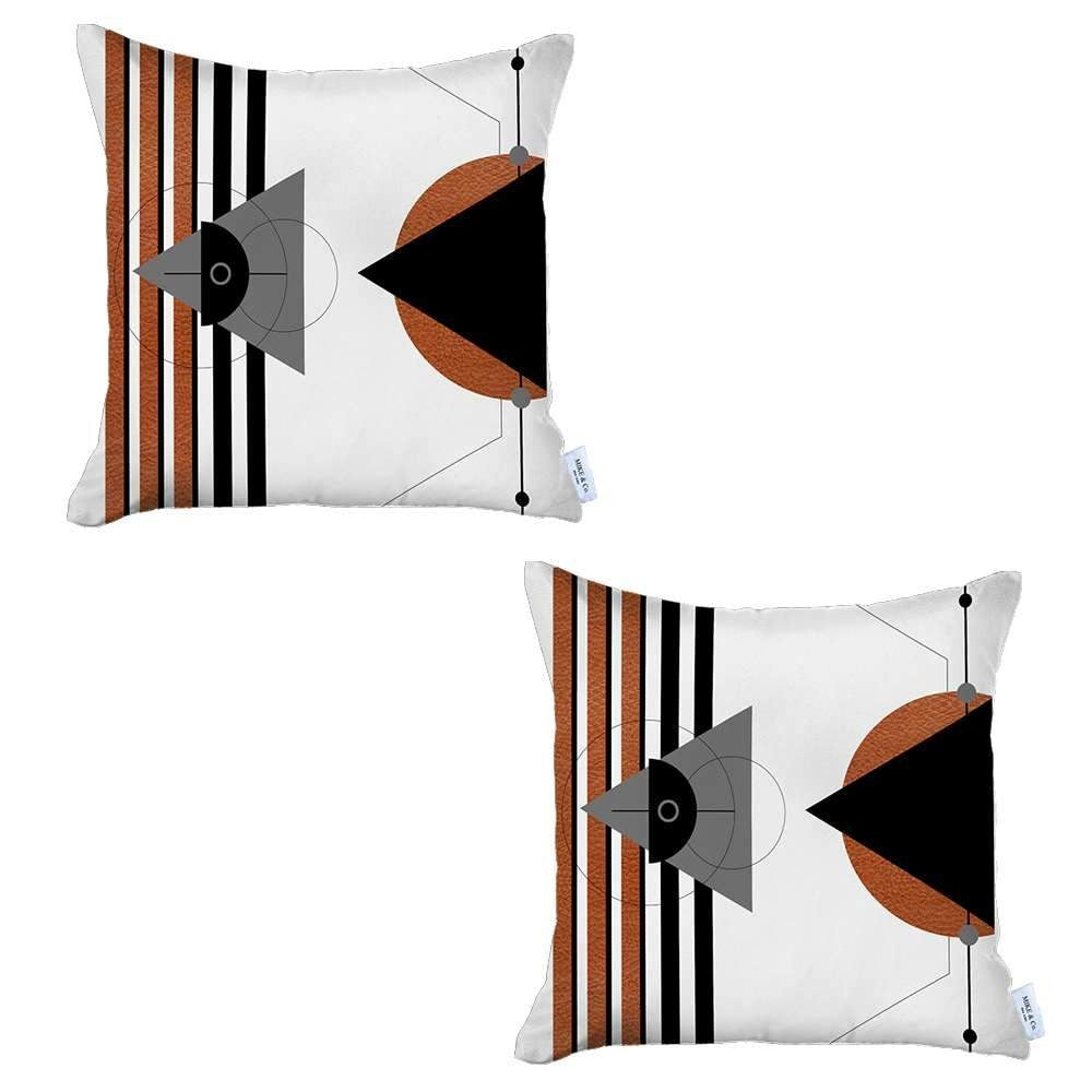 Homeroots Set Of Two 18" X 18" Gray Black White And Red Abstract Zippered Handmade Polyester Throw Pillow   471796