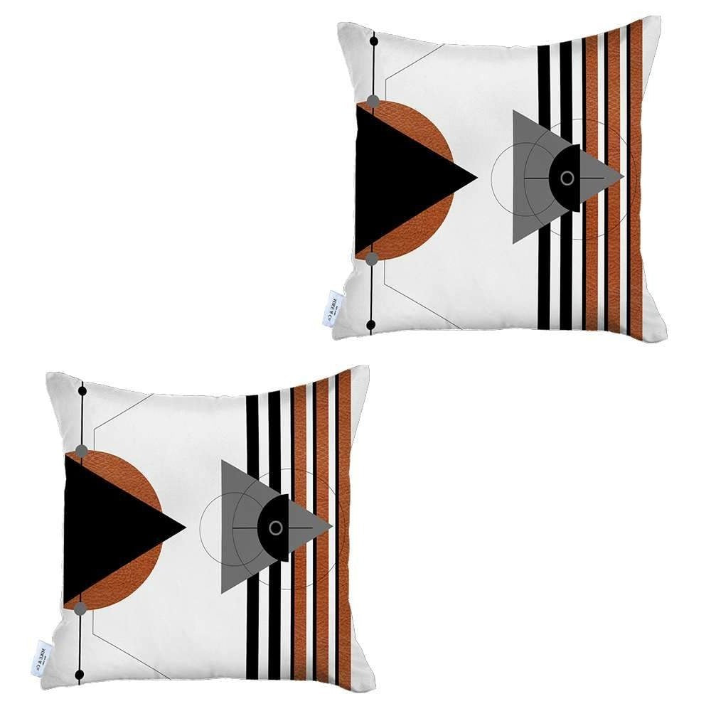 Homeroots Set Of Two 18" X 18" Gray Black White And Red Abstract Zippered Handmade Polyester Throw Pillow   471796