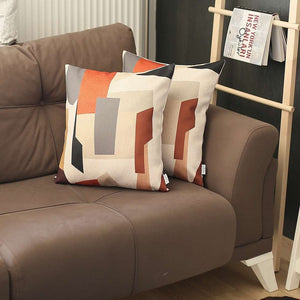 Homeroots Set Of Two 18" X 18" Gray Black White Red And Brown Polyester Abstract Zippered Pillow   471797