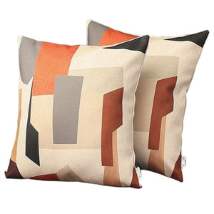 Homeroots Set Of Two 18" X 18" Gray Black White Red And Brown Polyester Abstract Zippered Pillow   471797