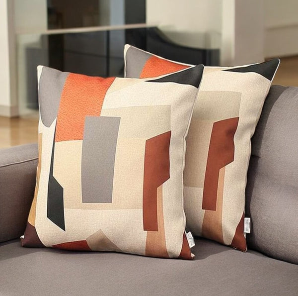 Homeroots Set Of Two 18" X 18" Gray Black White Red And Brown Polyester Abstract Zippered Pillow   471797
