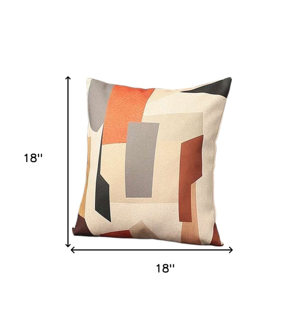 Homeroots Set Of Two 18" X 18" Gray Black White Red And Brown Polyester Abstract Zippered Pillow   471797