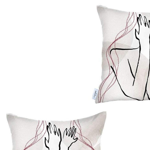 Homeroots Set Of Two 18" X 18" Gray And Black Abstract Polyester Zippered Pillow   471798