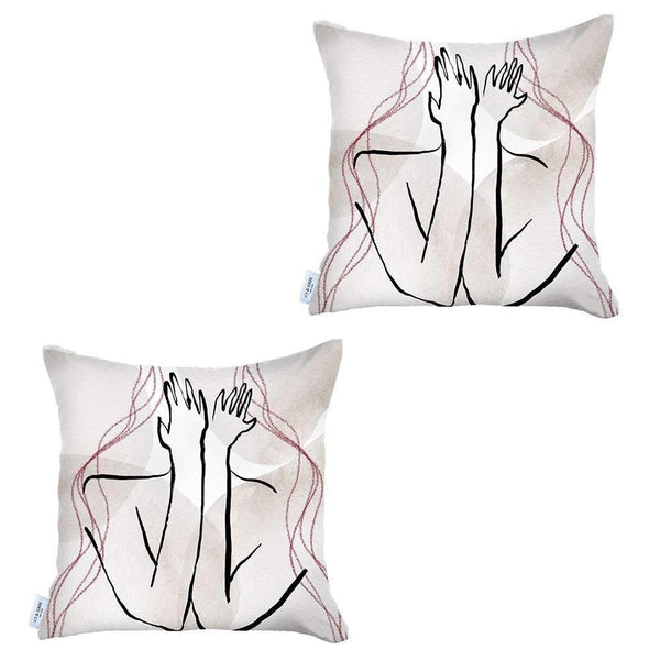 Homeroots Set Of Two 18" X 18" Gray And Black Abstract Polyester Zippered Pillow   471798