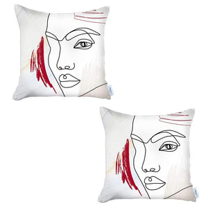Homeroots Set Of Two 18" X 18" Gray Black White And Red Abstract Zippered Handmade Polyester Throw Pillow   471799