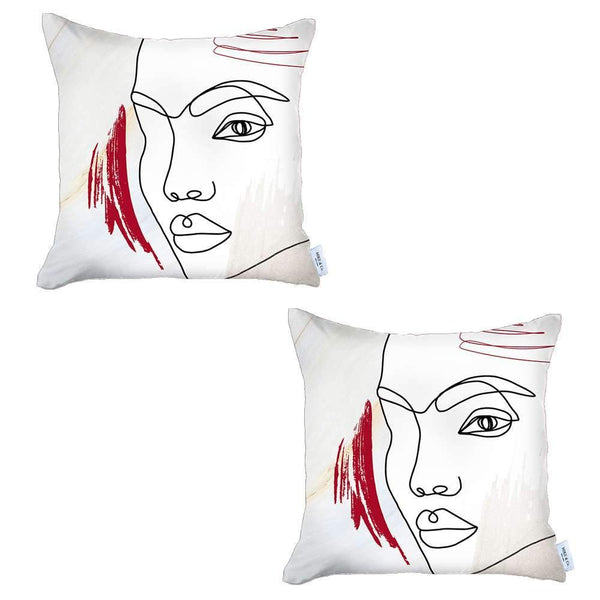 Homeroots Set Of Two 18" X 18" Gray Black White And Red Abstract Zippered Handmade Polyester Throw Pillow   471799