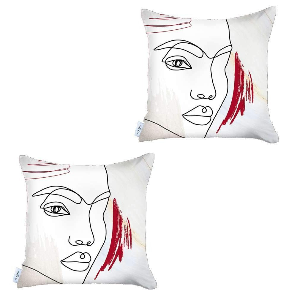 Homeroots Set Of Two 18" X 18" Gray Black White And Red Abstract Zippered Handmade Polyester Throw Pillow   471799