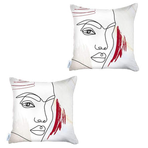 Homeroots Set Of Two 18" X 18" Gray Black White And Red Abstract Zippered Handmade Polyester Throw Pillow   471799