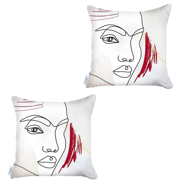 Homeroots Set Of Two 18" X 18" Gray Black White And Red Abstract Zippered Handmade Polyester Throw Pillow   471799