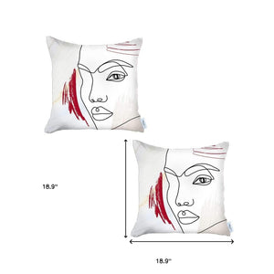 Homeroots Set Of Two 18" X 18" Gray Black White And Red Abstract Zippered Handmade Polyester Throw Pillow   471799