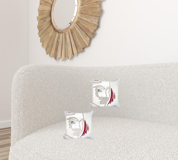 Homeroots Set Of Two 18" X 18" Gray Black White And Red Abstract Zippered Handmade Polyester Throw Pillow   471799