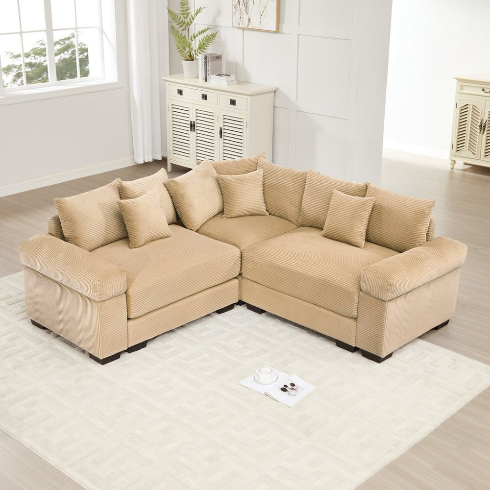 English Elm Oversized Modular Sectional Couch – Plush Camel Corduroy, Deep Seats, Ergonomic Design & 10 Pillows W714S01303-GIGA