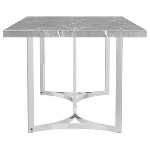 English Elm Savona Rectangular Faux Marble Dining Table with Chrome Double Pedestal Seats Six B062S01674