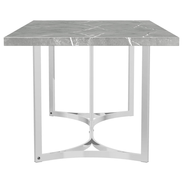 English Elm Savona Rectangular Faux Marble Dining Table with Chrome Double Pedestal Seats Six B062S01674