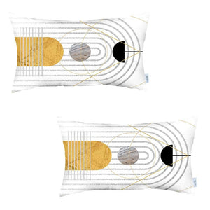 Homeroots Set Of Two 20" X 12" Black And Yellow Abstract Zippered Handmade Polyester Lumbar Pillow   471804