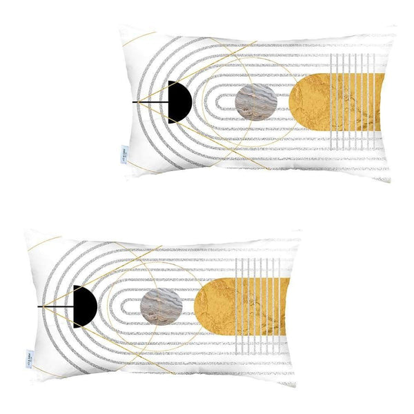 Homeroots Set Of Two 20" X 12" Black And Yellow Abstract Zippered Handmade Polyester Lumbar Pillow   471804