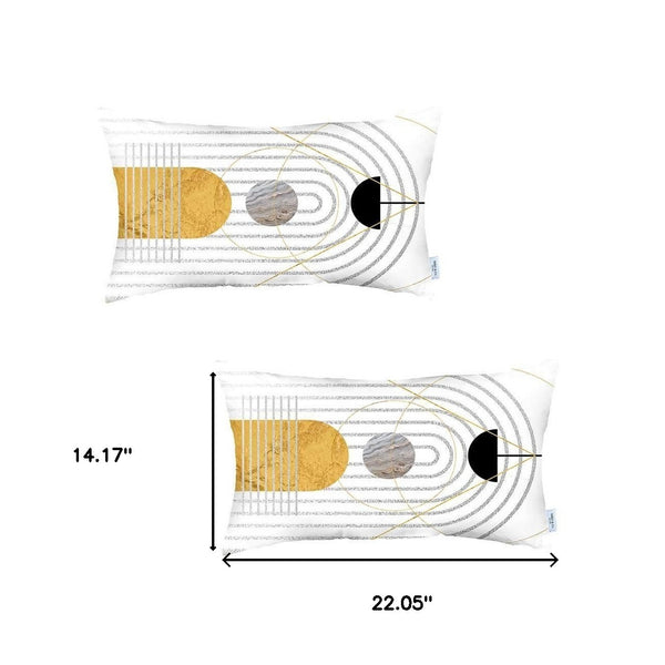 Homeroots Set Of Two 20" X 12" Black And Yellow Abstract Zippered Handmade Polyester Lumbar Pillow   471804