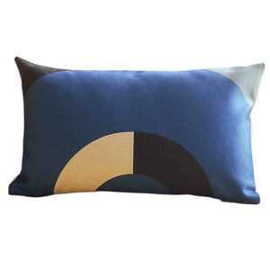 Homeroots Set Of Two 12" X 20" Blue Black And Beige Geometric Fabric Lumbar Throw Pillows   471805