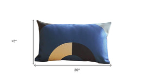 Homeroots Set Of Two 12" X 20" Blue Black And Beige Geometric Fabric Lumbar Throw Pillows   471805