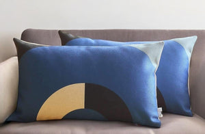 Homeroots Set Of Two 12" X 20" Blue Black And Beige Geometric Fabric Lumbar Throw Pillows   471805