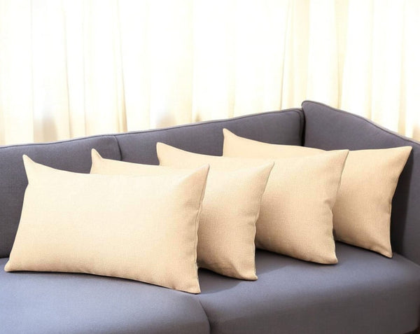 HomeRoots Set of Four Ivory Lumbar Throw Pillows – Stylish 12" x 20" Cushions for Sofa, Bed & Chairs 471808