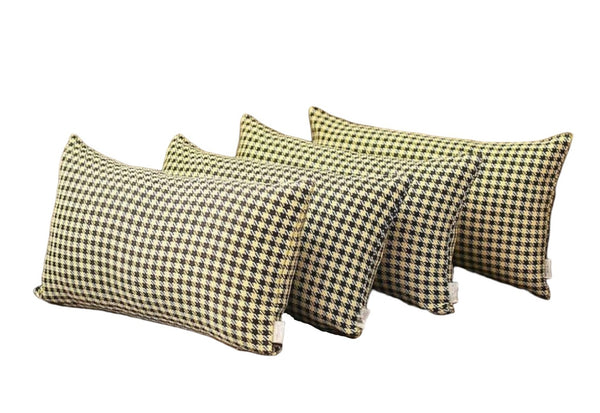 HomeRoots Set of Four Stylish Yellow and Black Houndstooth Lumbar Pillows for Cozy Home Decor and Support 471820