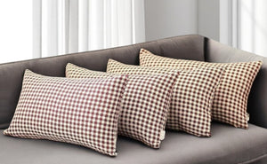 HomeRoots Set of Four Bold Red & White Houndstooth Lumbar Pillows for Stylish Comfort & Support in Any Room 471822