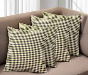HomeRoots Set of Four 18" Yellow and Black Houndstooth Throw Pillows for Stylish Comfort and Versatile Decor 471825