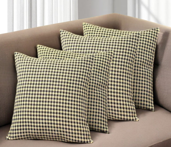 HomeRoots Set of Four 18" Yellow and Black Houndstooth Throw Pillows for Stylish Comfort and Versatile Decor 471825