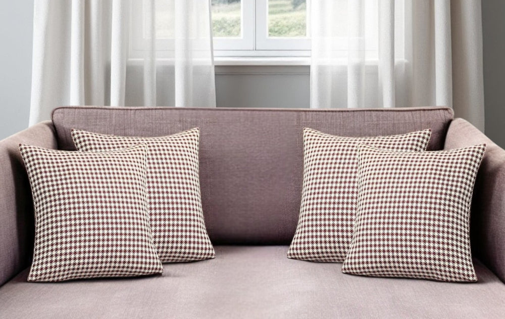 HomeRoots Set of Four 18" Red and White Houndstooth Throw Pillows for Cozy Home Decor and Gift Giving 471827