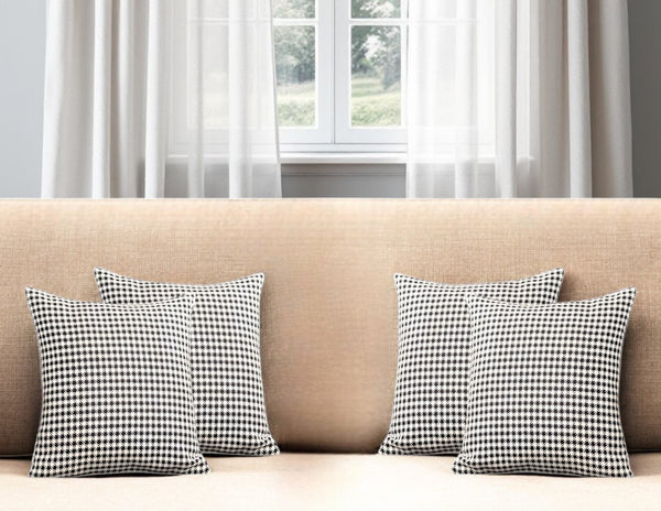 Homeroots Set Of Four 18" Black And White Houndstooth Fabric Throw Pillows   471828
