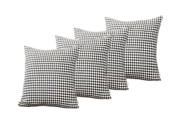 Homeroots Set Of Four 18" Black And White Houndstooth Fabric Throw Pillows   471828