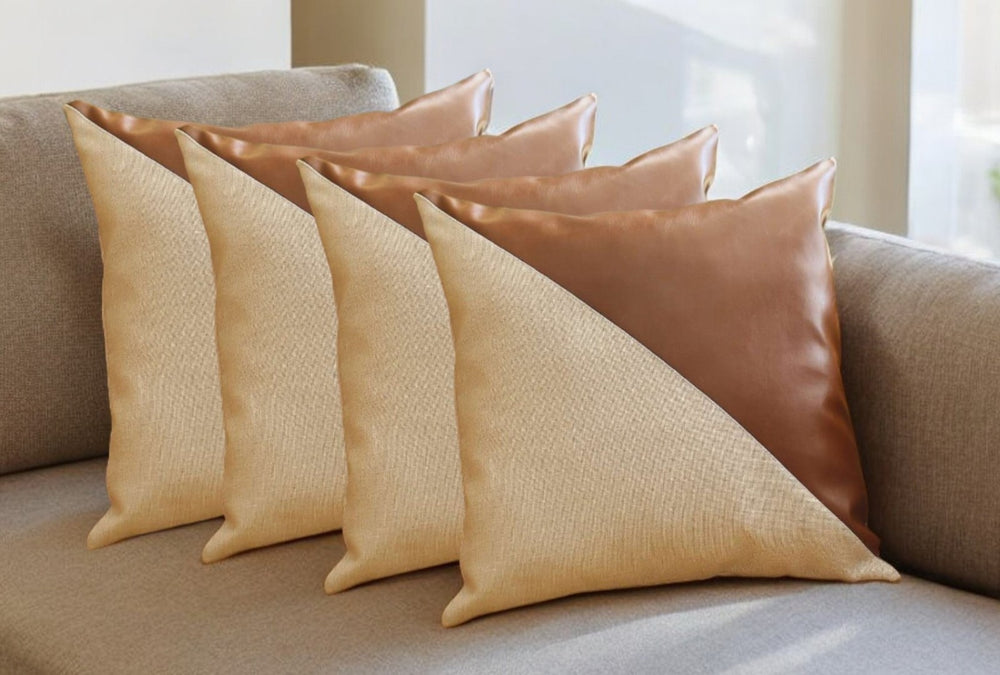 HomeRoots Set of Four 18" Geometric Zippered Throw Pillows in Brown & Grey for Stylish Home Décor Accent 471831